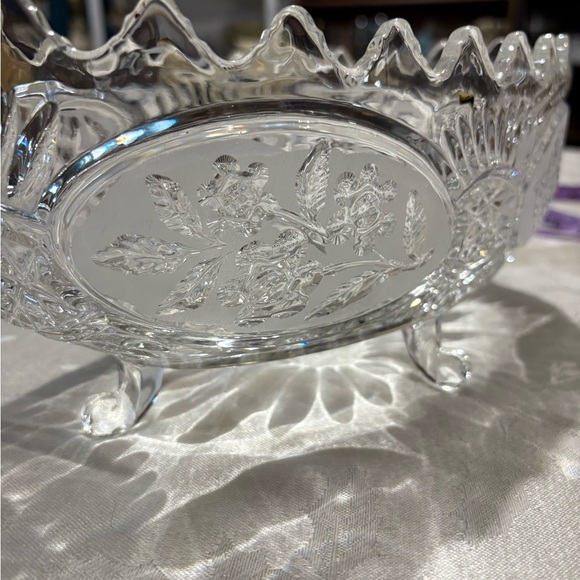 Vintage Crystal Lead Frosted and Clear Oval Bowl - Picture 5 of 11